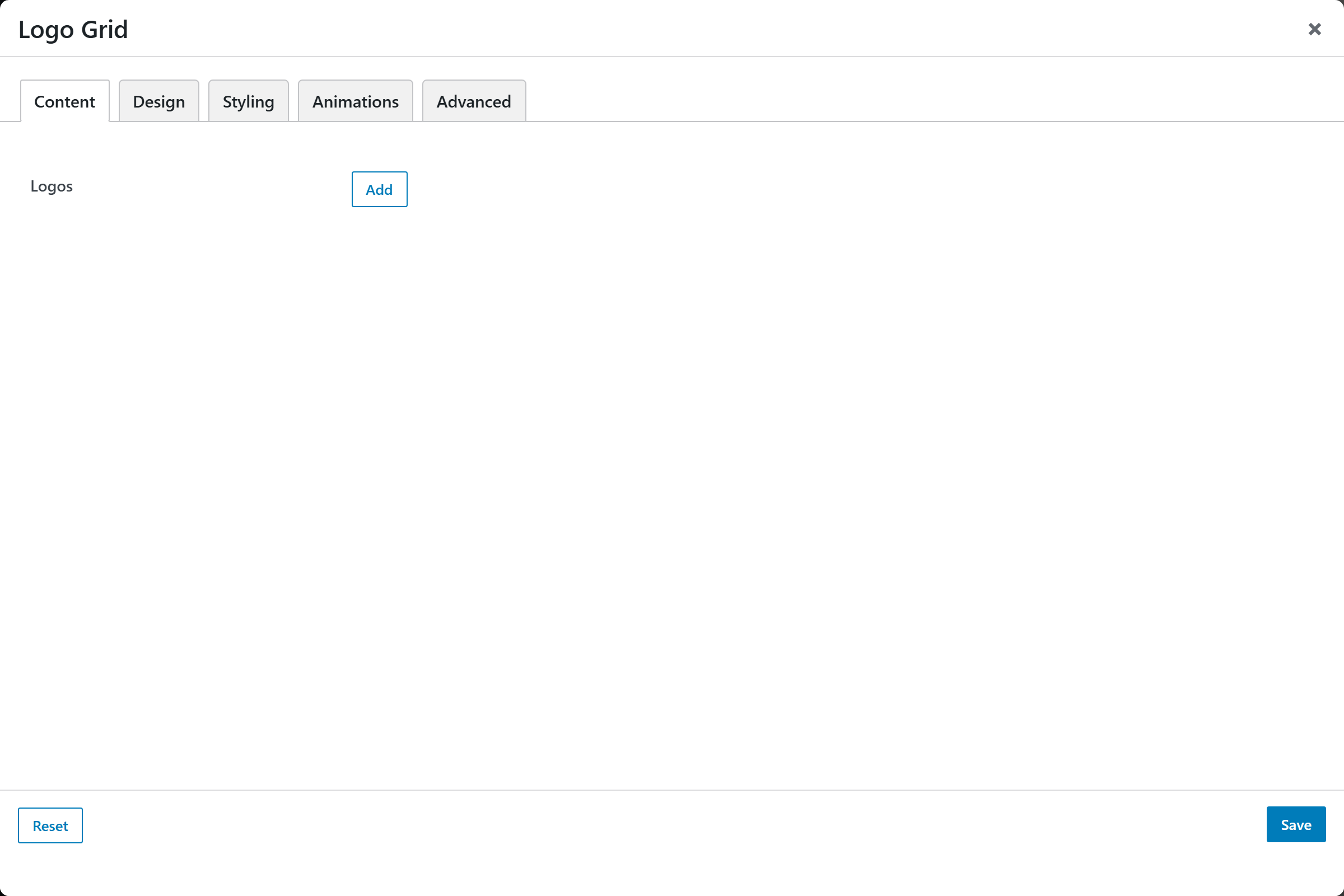 Logo Grid options panel — Content tab